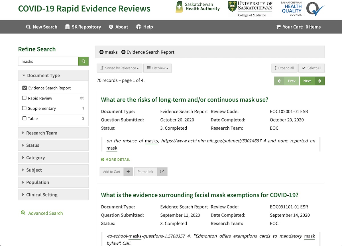 COVID-19 Rapid Evidence Reviews Search Results