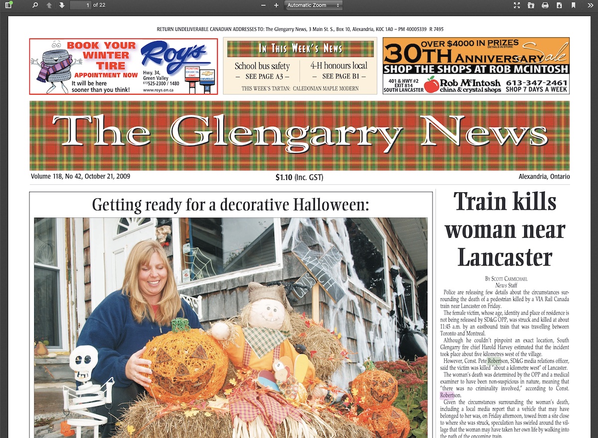 Glengarry County Newspapers Specific Issue