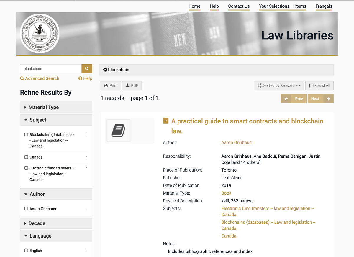 Law Society of New Brunswick Library Catalogue & Andornot Consulting