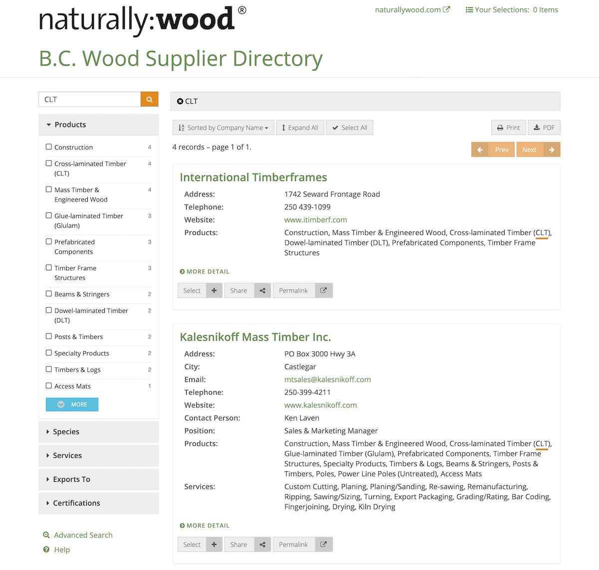 B.C. Wood Supplier Directory Search Results