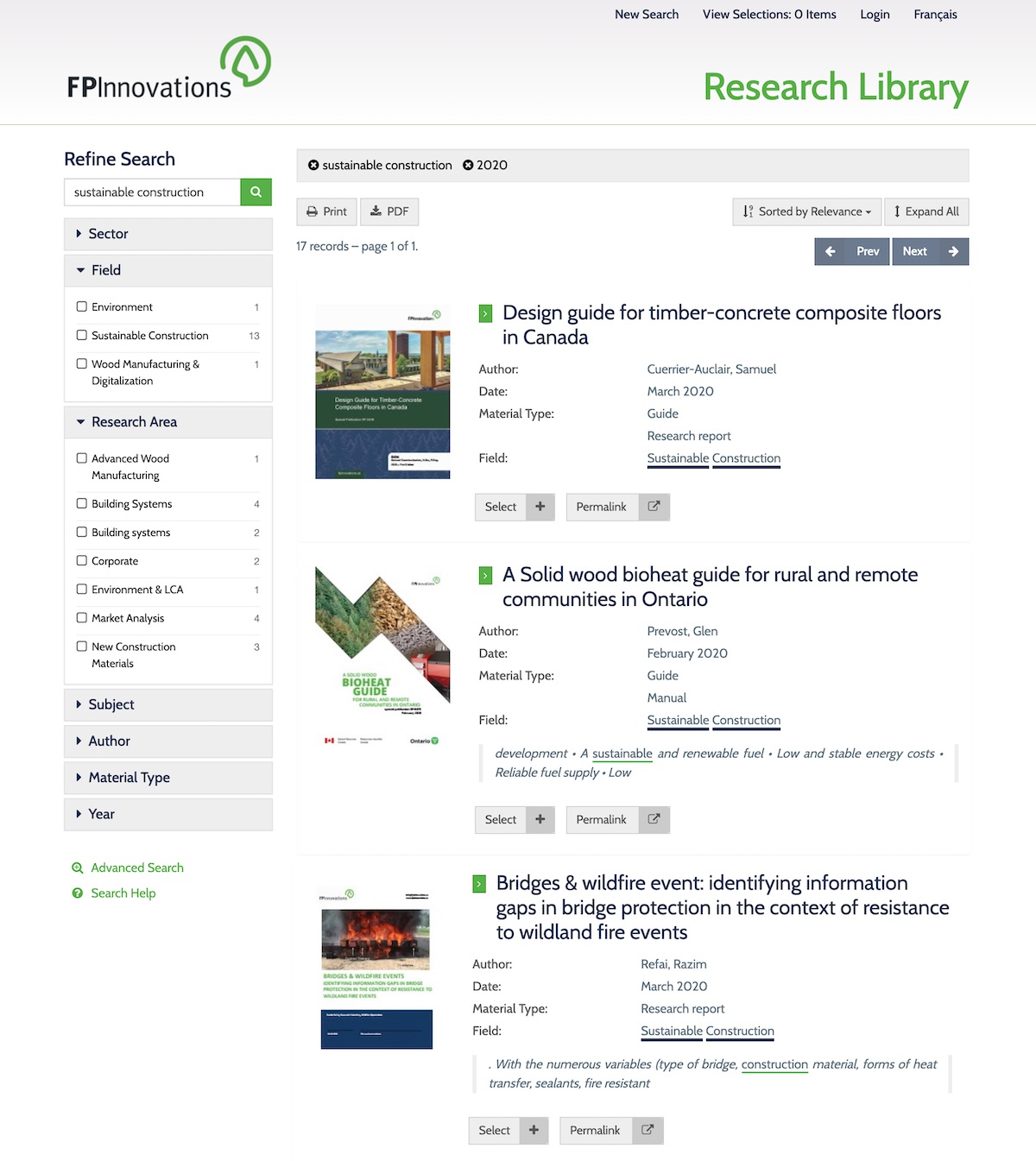 FPInnovations Research Library Search Results