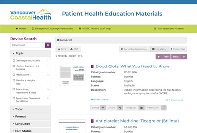 Vancouver Coastal Health Patient Health Education Materials