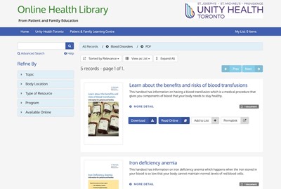 Unity Health Toronto Online Health Library