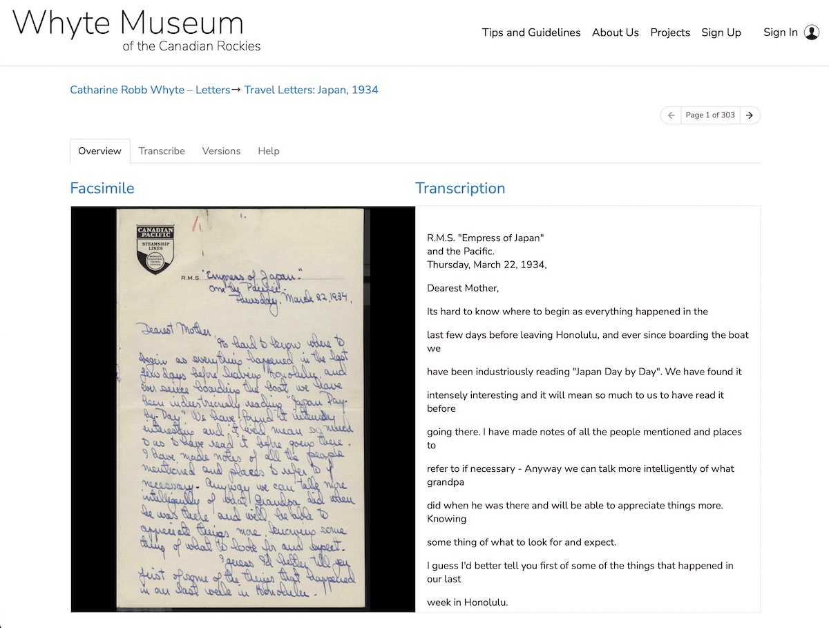 Whyte Museum Transcription Project