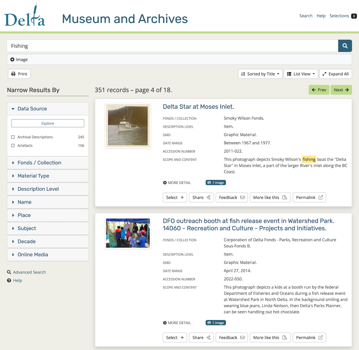 Delta Museum and Archives Search Results